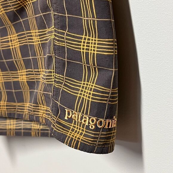 Patagonia Mens Board Surf Beach Shorts Mustard Brown Plaid Print Sz 34 Host Pick - Picture 6 of 7